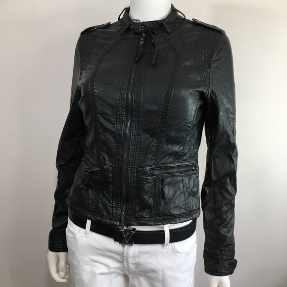 • ZARA Biker Moto Faux Vegan Leather Collar Jacket - Picture 6 of 8